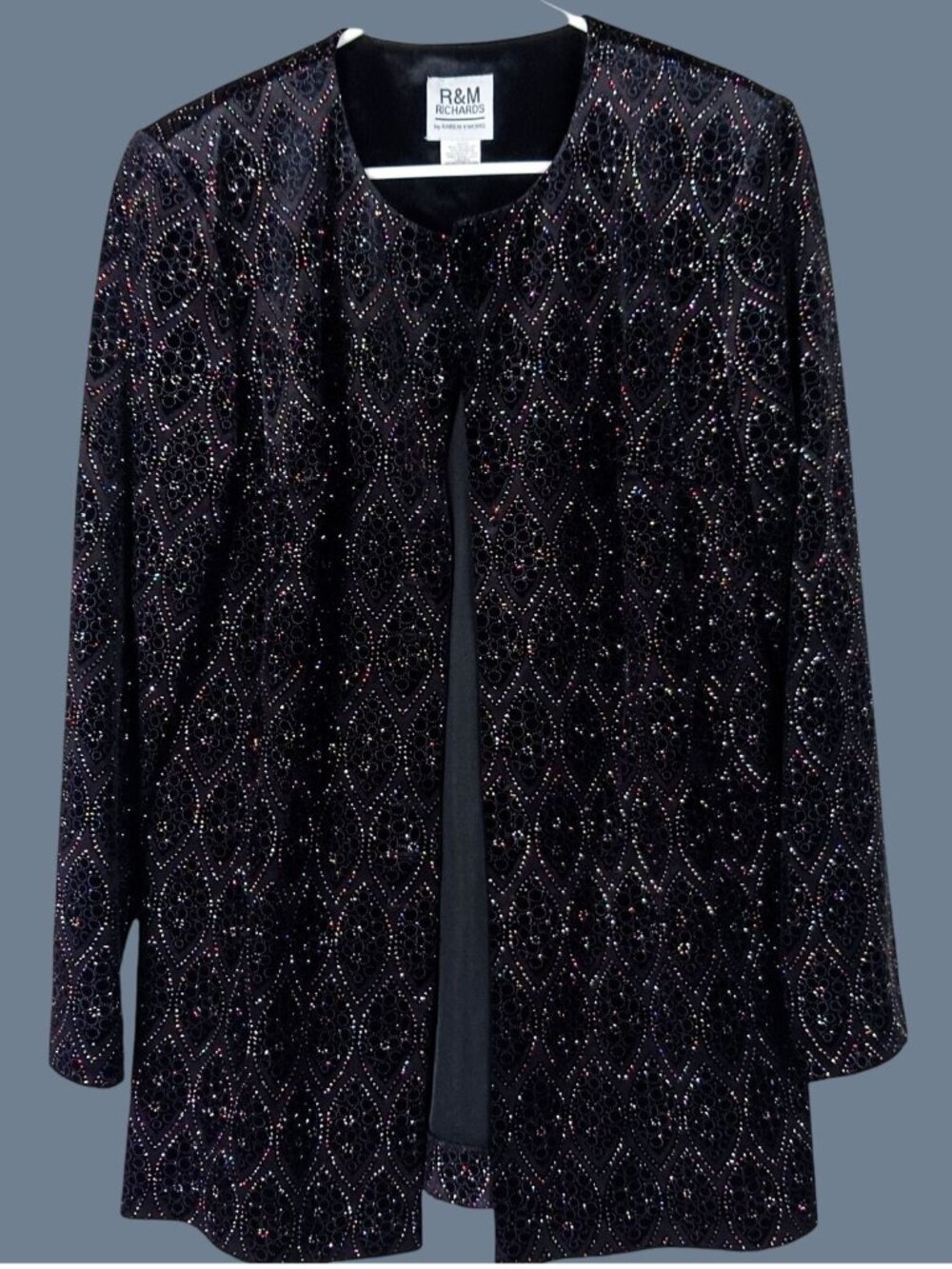 RM Richards Rainbow Sparkle Open Front Jacket Womens 8 Black Whimsygoth Festival